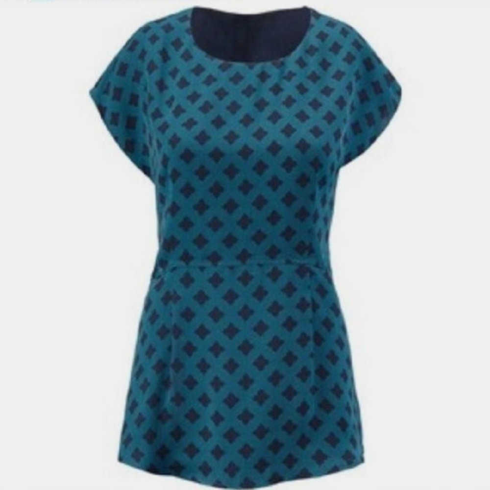 CAbi Pacific blue Foulard split black  top Medium - Picture 2 of 11